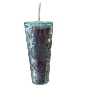 STARBUCKS NWT 2022 Spring Mermaid Scale Iridescent Green Tumbler 24oz w/straw